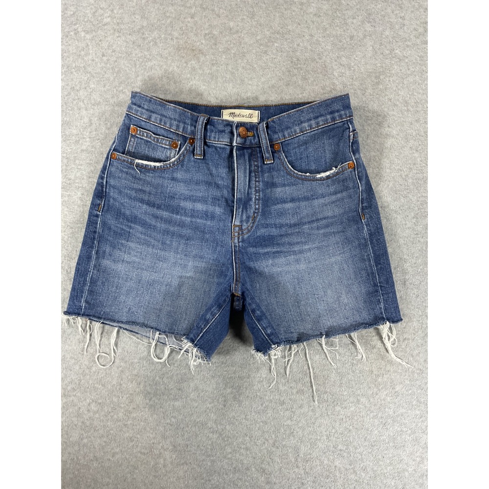 Madewell High-Rise Denim Shorts Medium Wash Raw Hem Size 26 2969